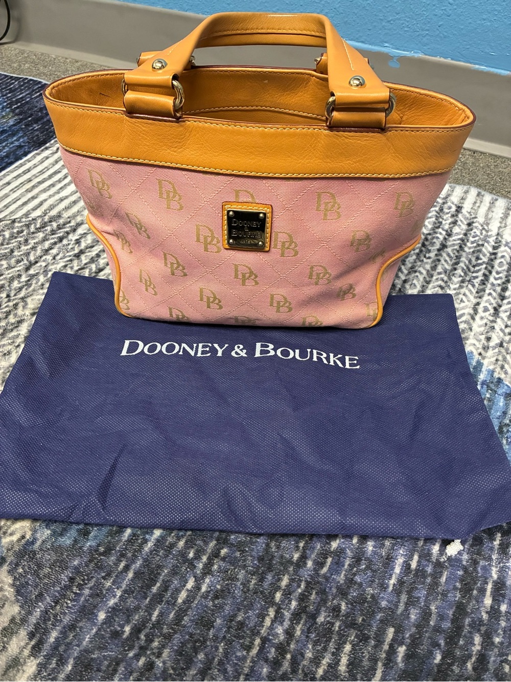 Dooney & Bourke Pink Tote with Tan Leather Trim
